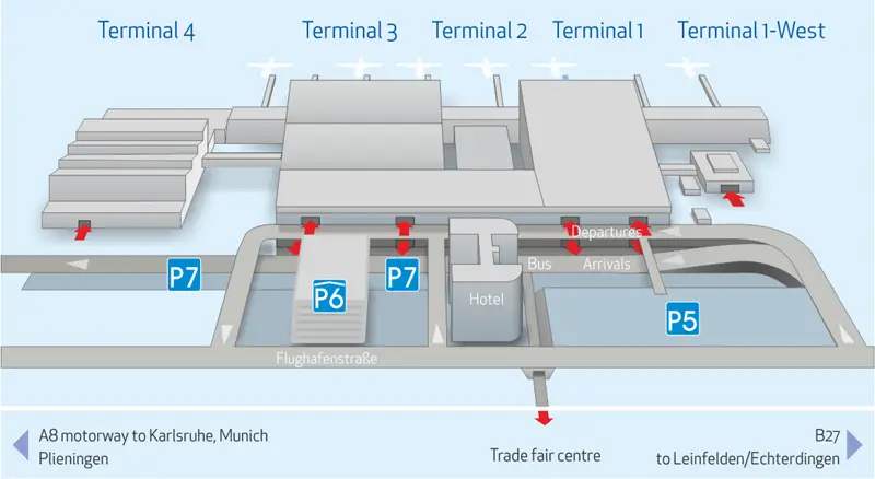 Detaillierter Flughafen Stuttgart Plan für Terminale