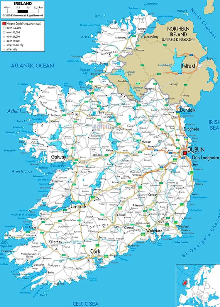 Karte von Irland Autostraßen