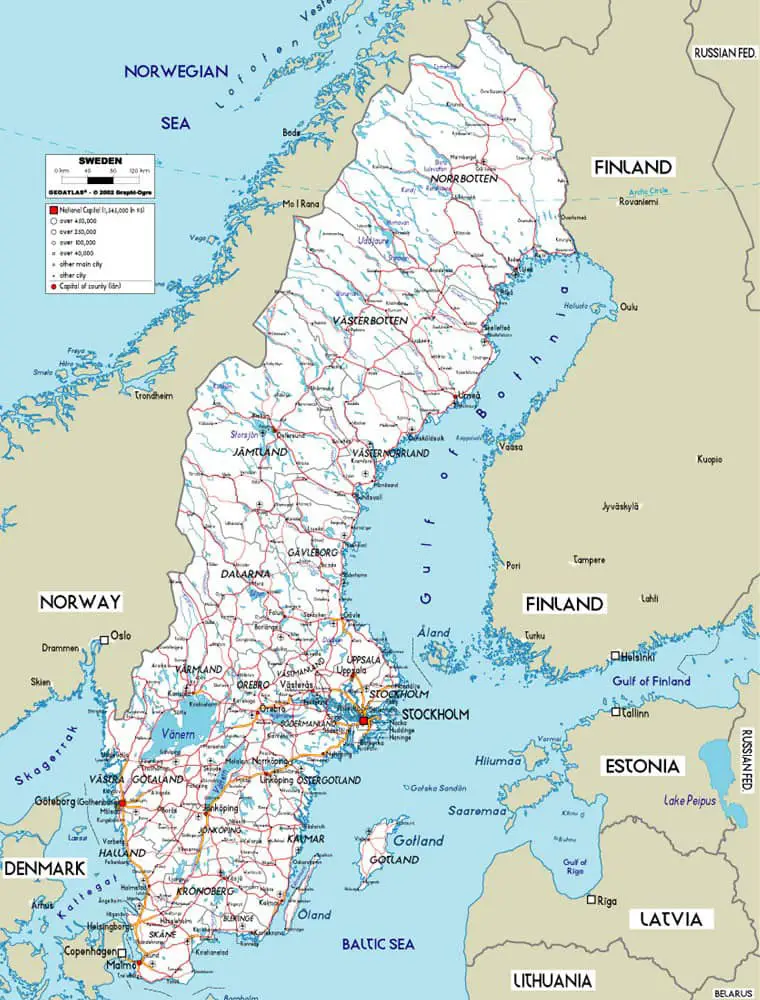 Landkarte von Schweden Autostraßen