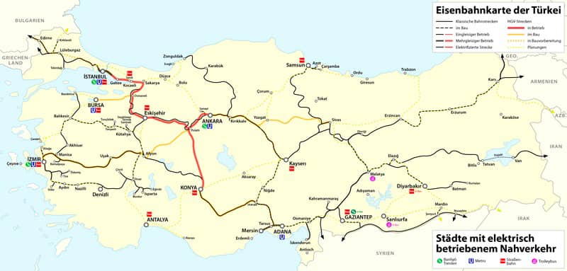 Schienennetz Türkei Karte