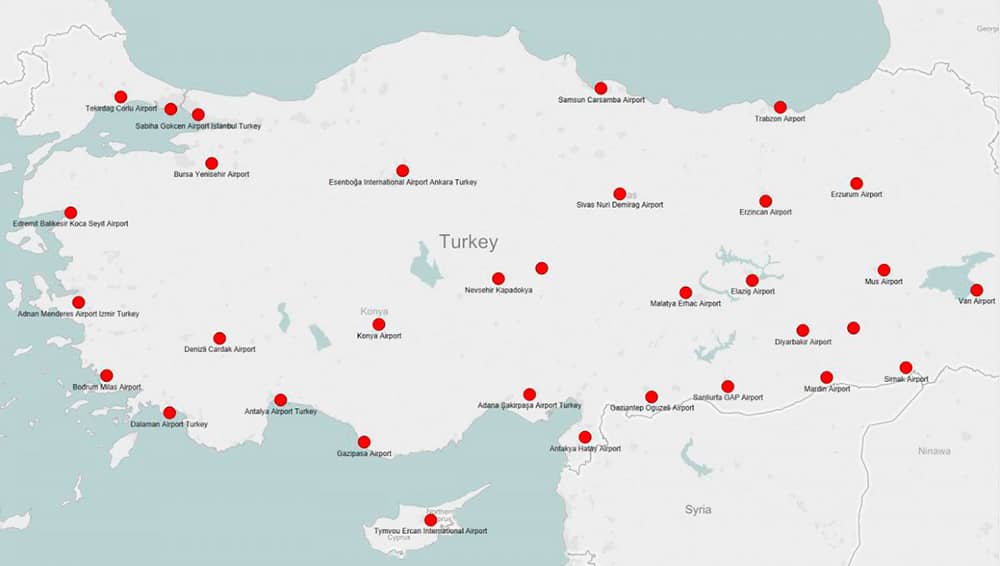 Türkei Flughafen Karte