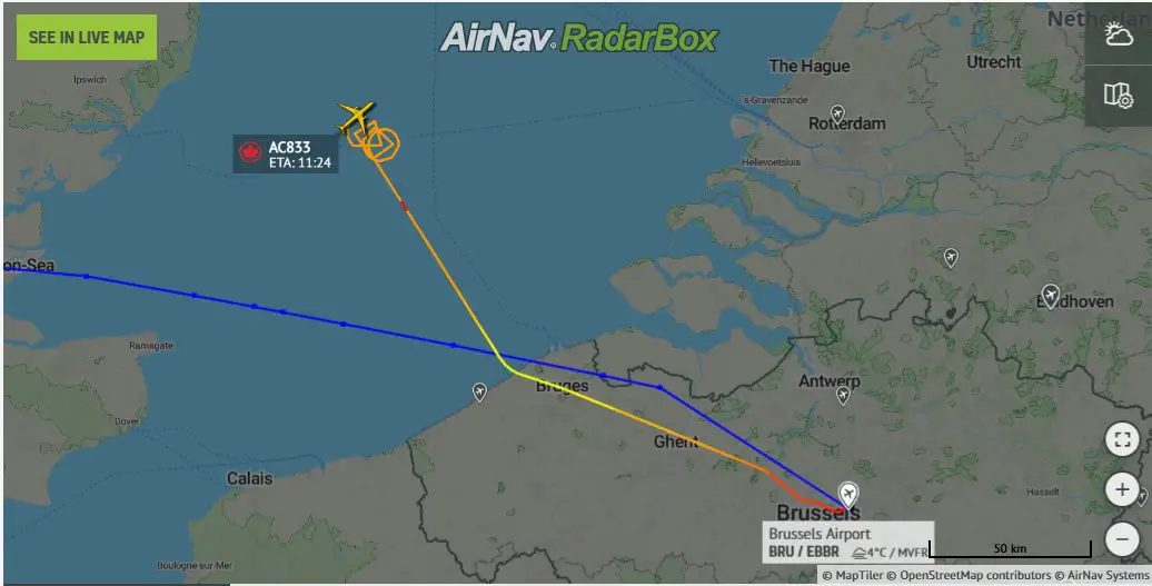 Flug AC833 hat den Steigflug abgebrochen