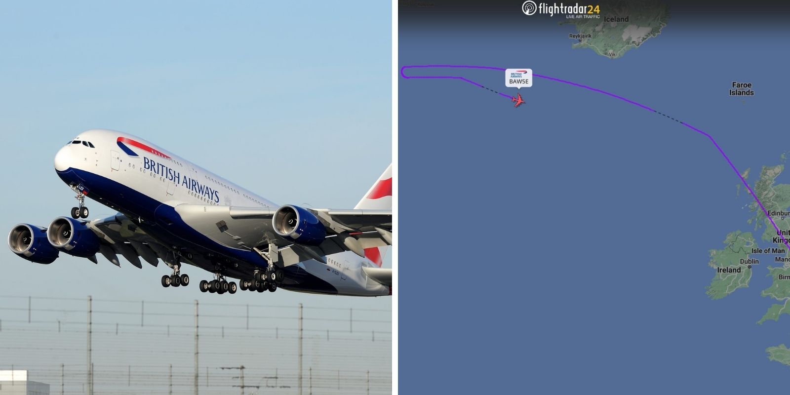 BA A380 nach Triebwerksausfall zurück in London