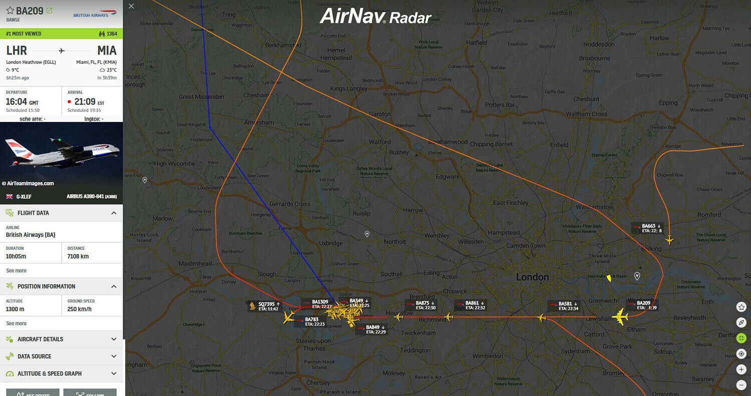 British Airways #BA209 kehrte bei Grönland um und fliegt zurück nach London Heathrow