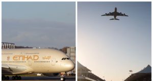 Spektakulärer Tiefflug: Etihad A380 beim Formel-1-Finale