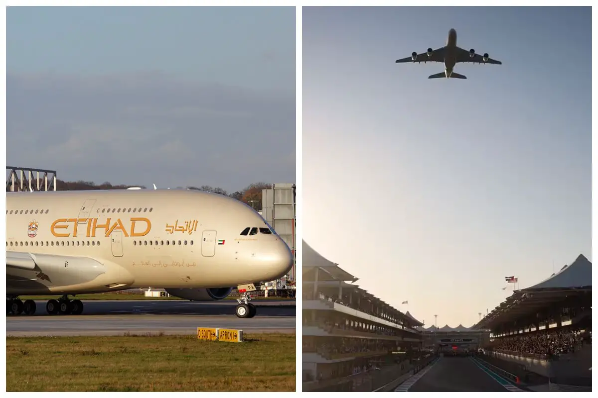 Spektakulärer Tiefflug: Etihad A380 beim Formel-1-Finale