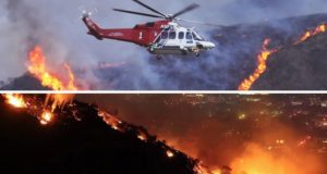 Löschhubschrauber bekämpfen Waldbrand in den Hollywood Hills