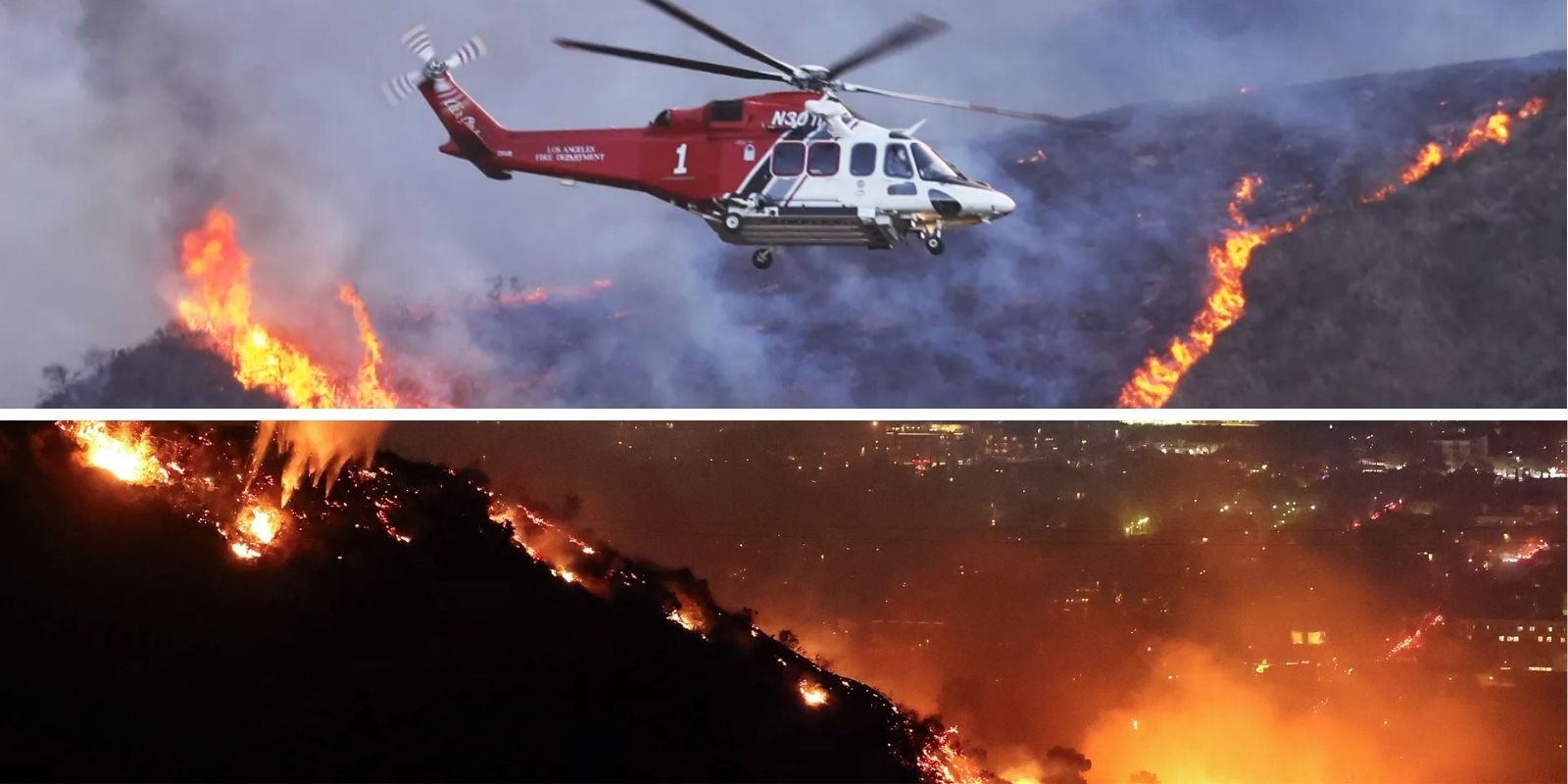 Löschhubschrauber bekämpfen Waldbrand in den Hollywood Hills