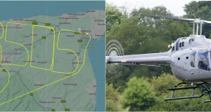Helikopter malt eine Liebesbotschaft in den Himmel