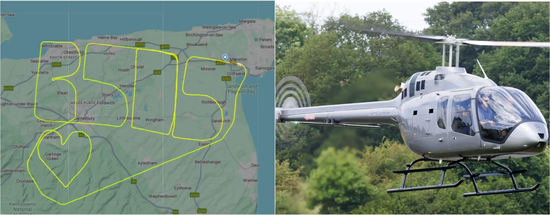 Helikopter malt eine Liebesbotschaft in den Himmel